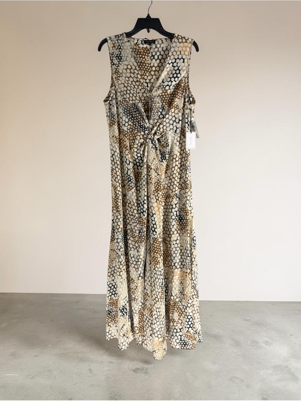 NEW 1. State Neutral Mosaic Print Deep V Maxi Dress SIZE XL - Picture 2 of 5